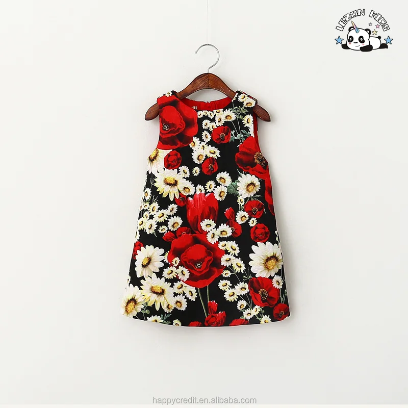 LEZONKIDS - Flower Sleeveless Printed Dress Girls Birthday  Party Dress Princess Dress for 2-12 Years Made in China